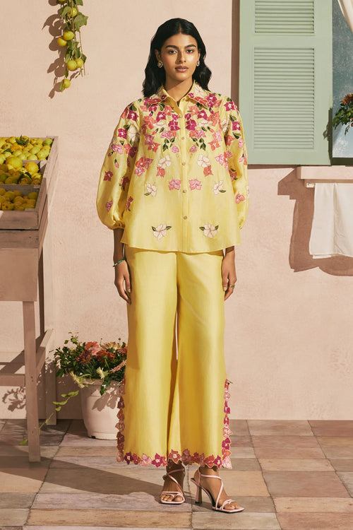 Butter Yellow Bougainvillea Shirt With Pants