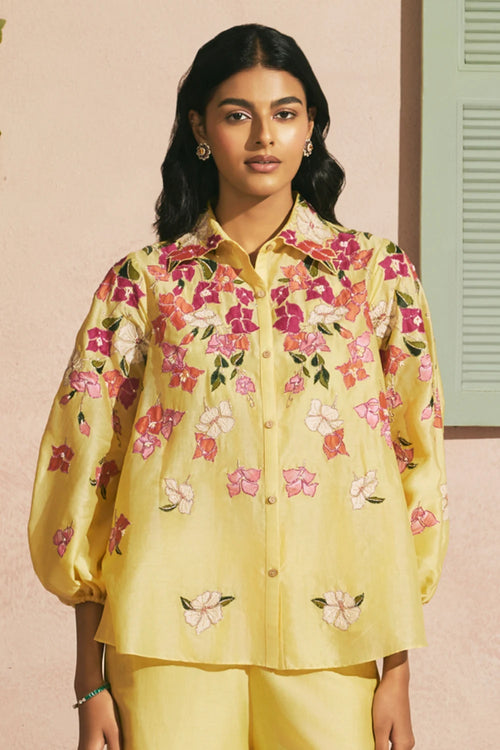 Butter Yellow Bougainvillea Shirt With Pants