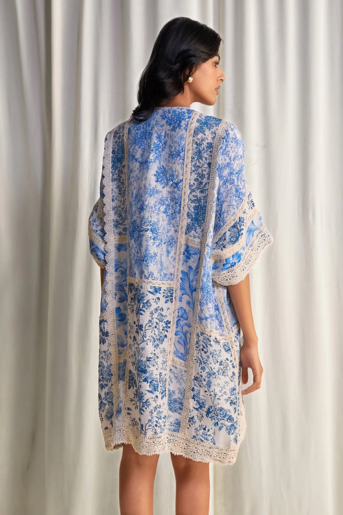 Silk Linen Porcelain Print Patchwork Dress
