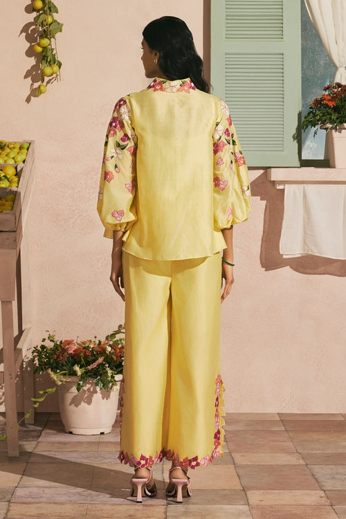 Butter Yellow Bougainvillea Shirt With Pants