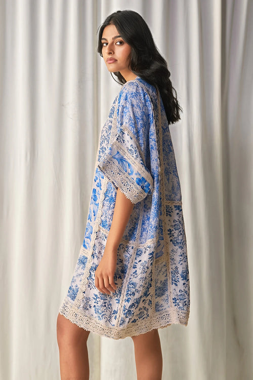 Silk Linen Porcelain Print Patchwork Dress