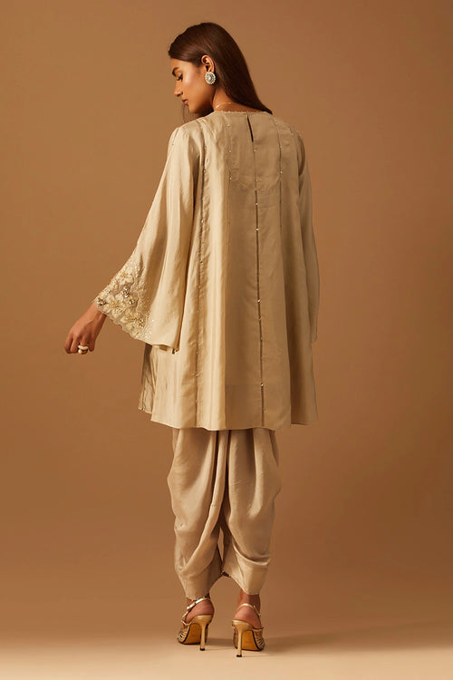 Shell Floral Applique Silk Dhoti Set