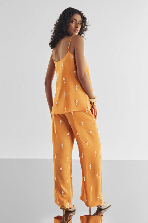 Bead Embroidered Satin Pant Set