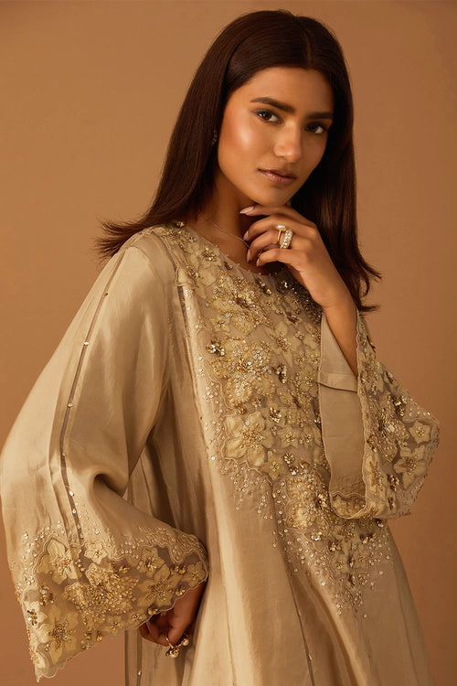 Shell Floral Applique Silk Dhoti Set