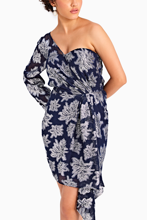 One Shoulder Navy Lurex Dress