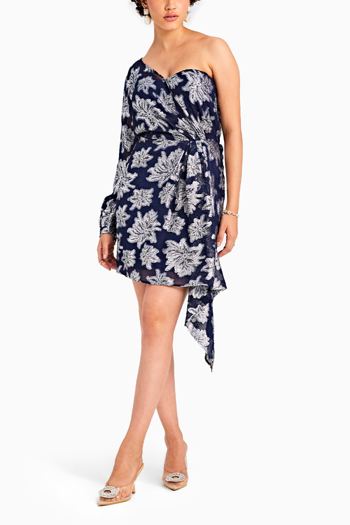 One Shoulder Navy Lurex Dress