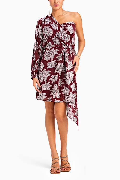 One Shoulder Wine Lurex Dress