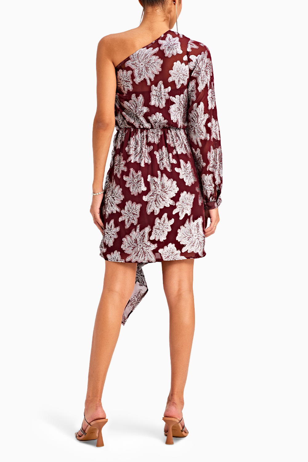 One Shoulder Wine Lurex Dress