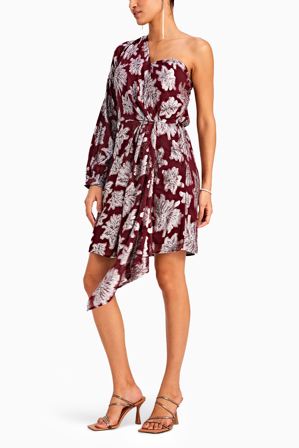 One Shoulder Wine Lurex Dress