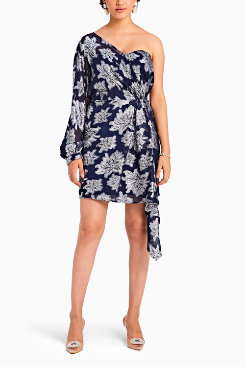 One Shoulder Navy Lurex Dress