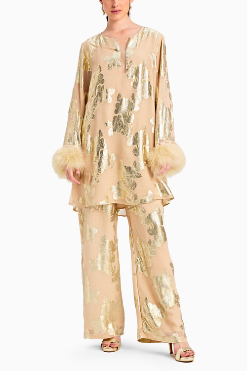 Lurex Beige Pant Set