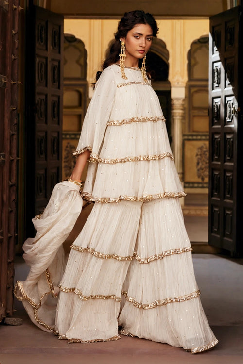 Ivory 4 Tier Peplum Sharara