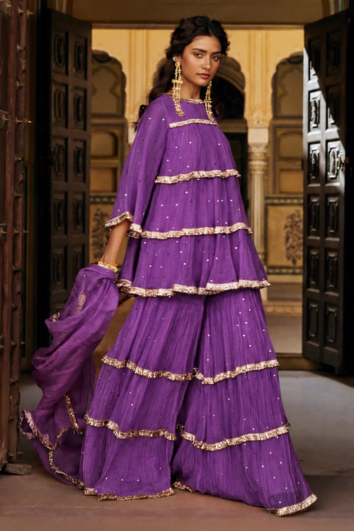 Imperial Purple 4 Tier Peplum Sharara