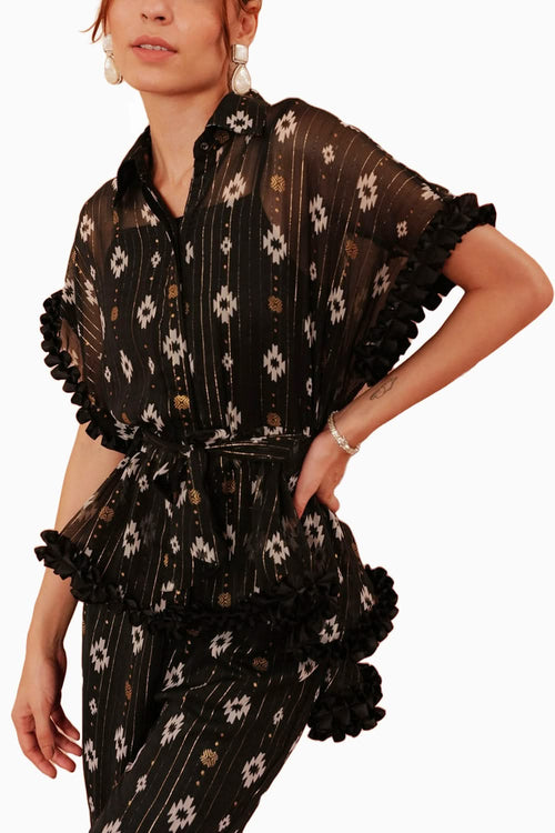 Mettalic Printed  Batwing Coord Set