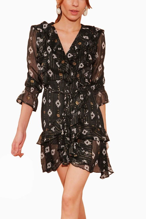 Metallic Ruffled Wrap Around Dress