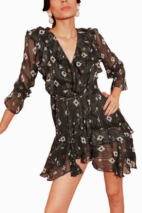 Metallic Ruffled Wrap Around Dress