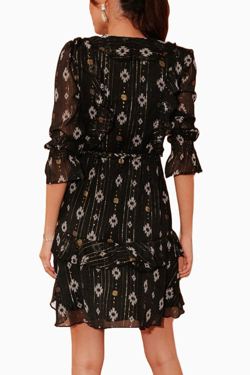 Metallic Ruffled Wrap Around Dress
