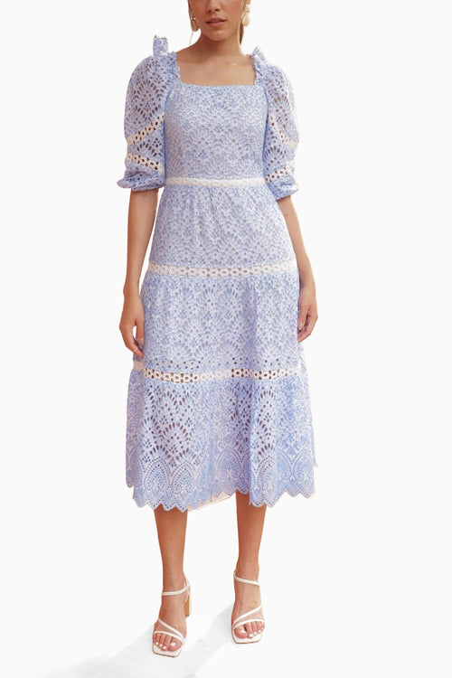 Pastel-Hue Intricate Detailed Broderie Anglaise  Dress
