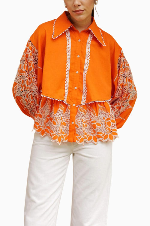 The Tangerine Broderie Scalloped Blouse