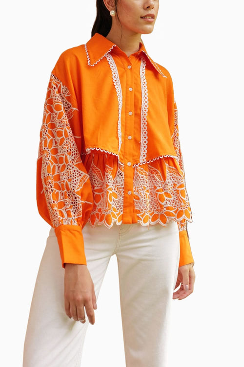 The Tangerine Broderie Scalloped Blouse