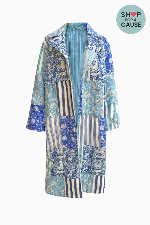 Blue Patchwork Quilted Overcoat