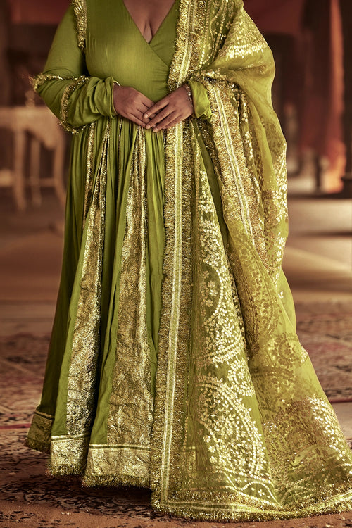 Olive Green Taheera Angrakha Set