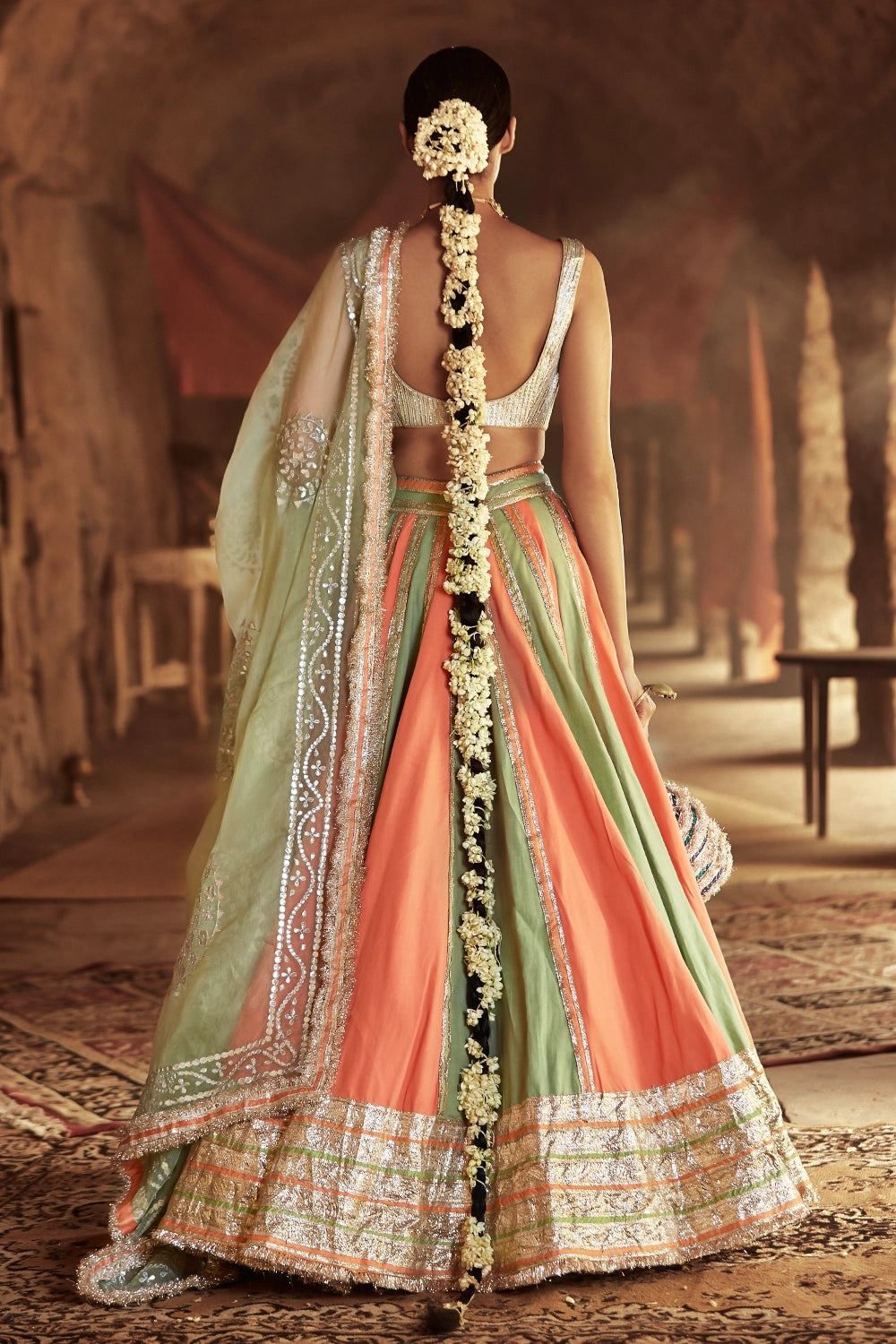 Peach and Mint Meraki Lehenga Set