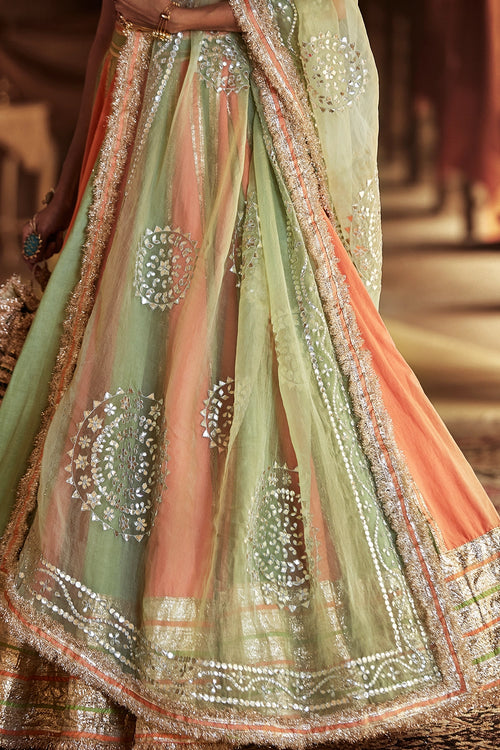 Peach and Mint Meraki Lehenga Set