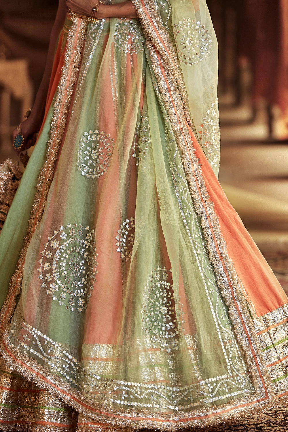 Peach and Mint Meraki Lehenga Set