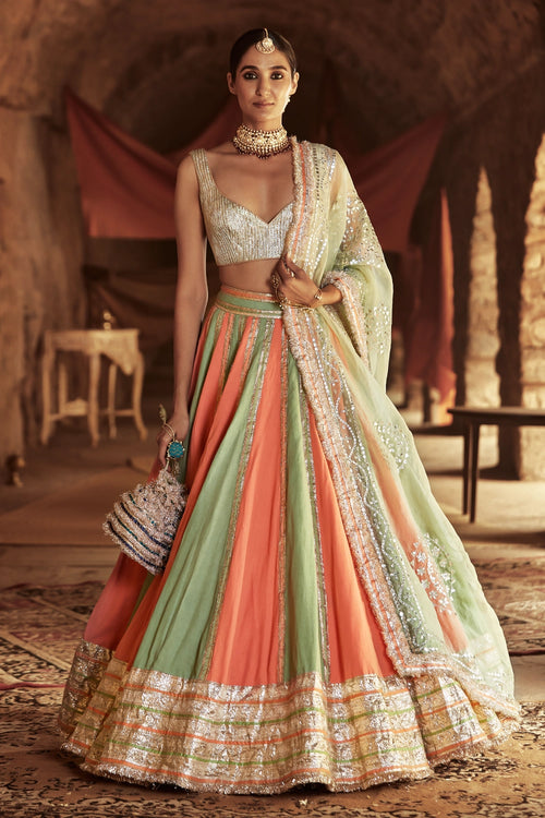 Peach and Mint Meraki Lehenga Set