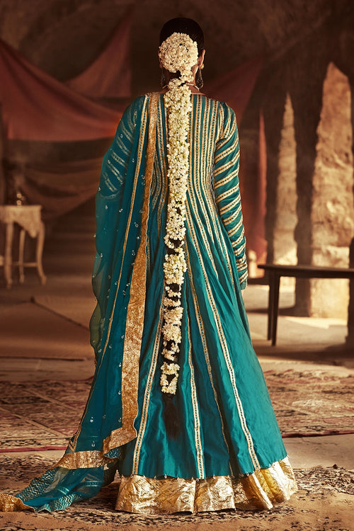 Emrald Green with Gold Malala Kalidaar Set