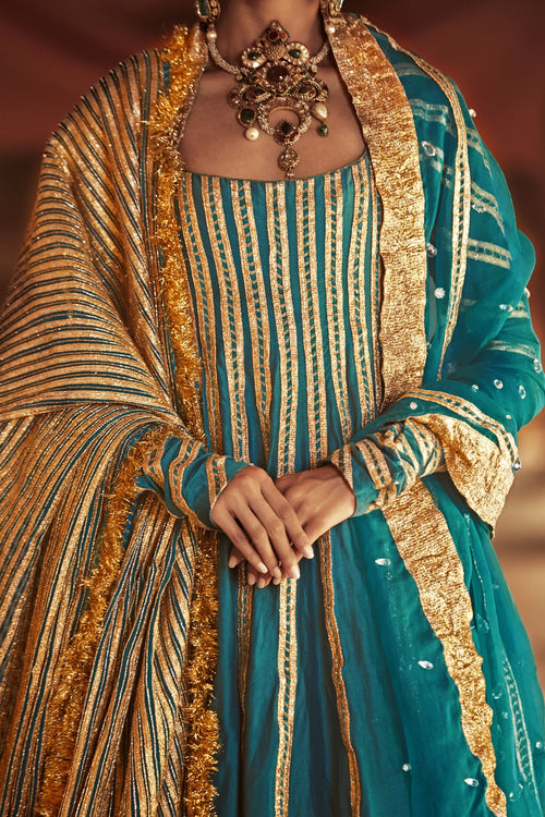 Emrald Green with Gold Malala Kalidaar Set A