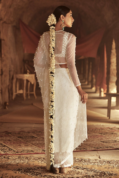 Off White with Silver Noor Saree Blouse Set
