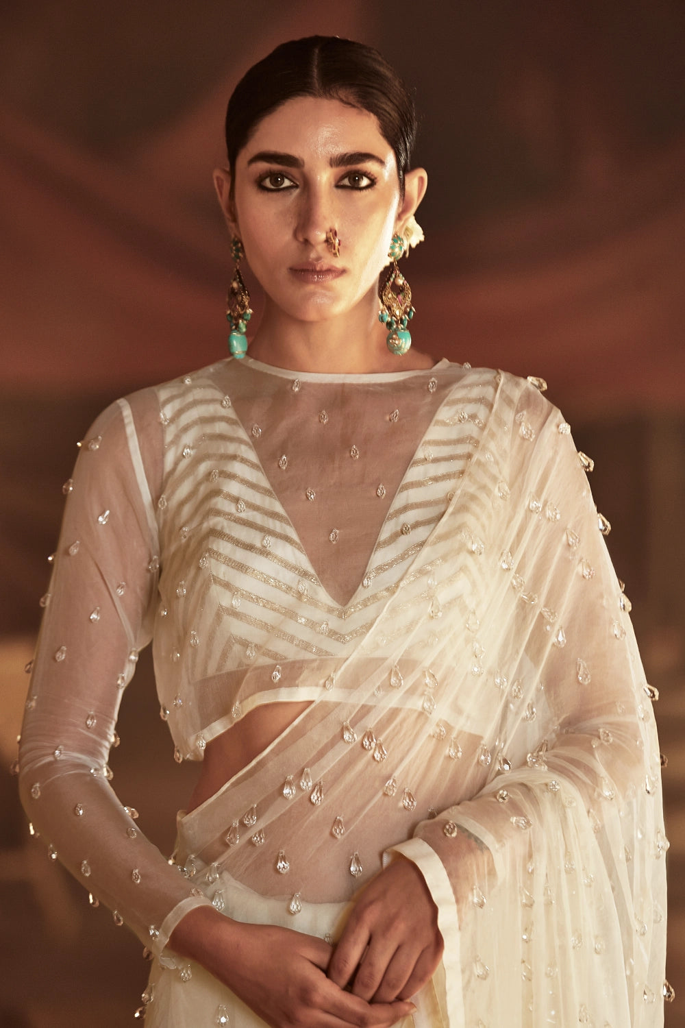Off White with Silver Noor Saree Blouse Set