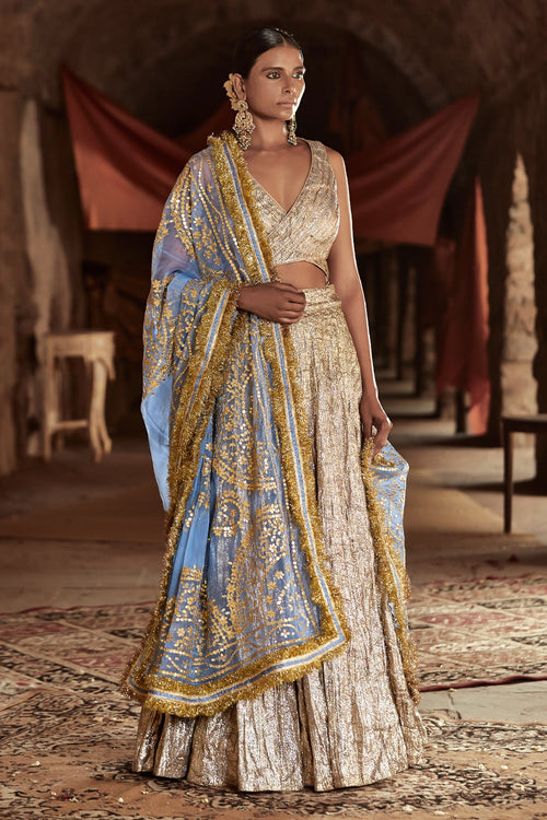 Silver and Sky Blue Falak Chaandi Sharara Set