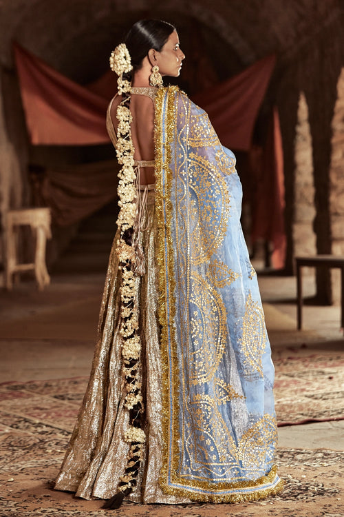 Silver and Sky Blue Falak Chaandi Sharara Set