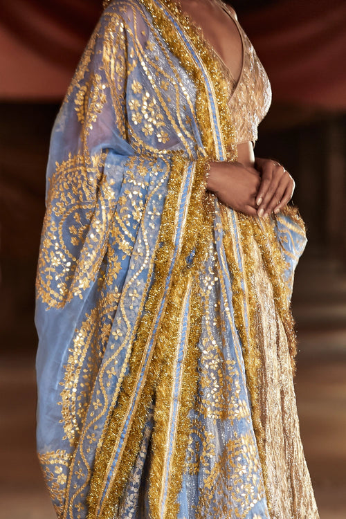 Silver and Sky Blue Falak Chaandi Sharara Set