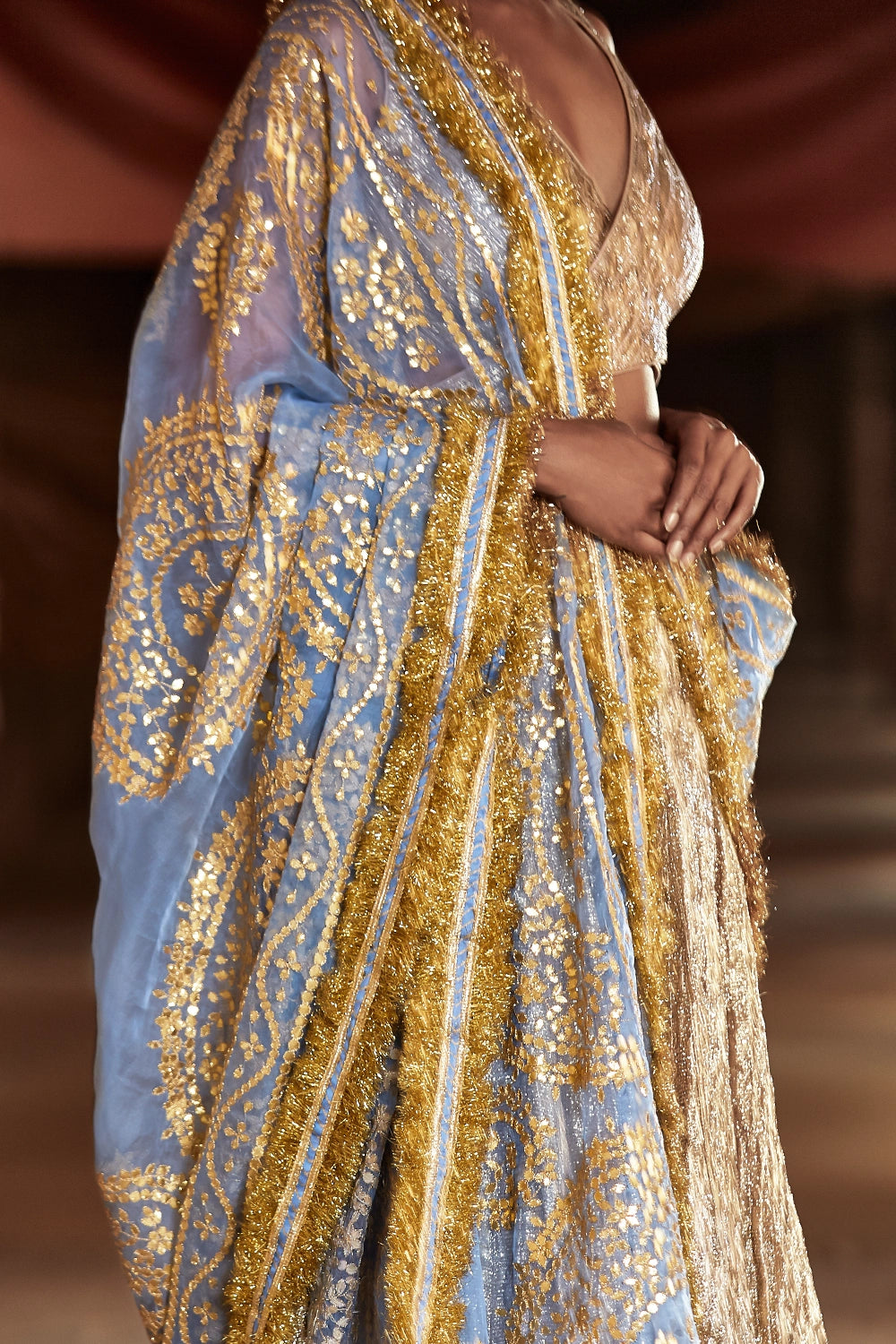 Silver and Sky Blue Falak Chaandi Sharara Set