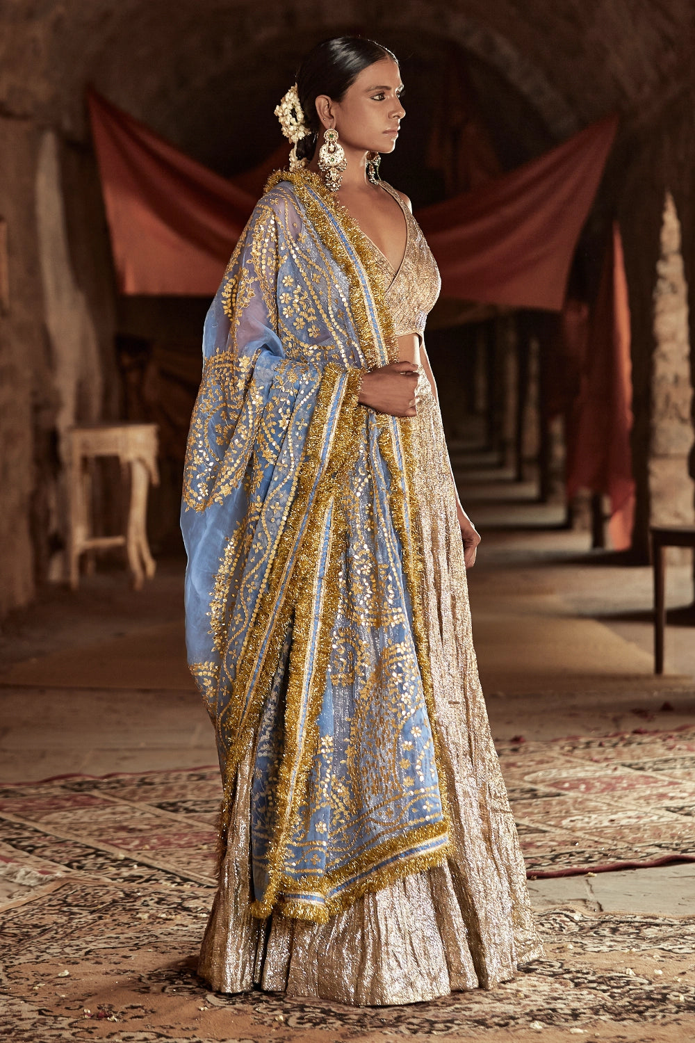 Silver and Sky Blue Falak Chaandi Sharara Set