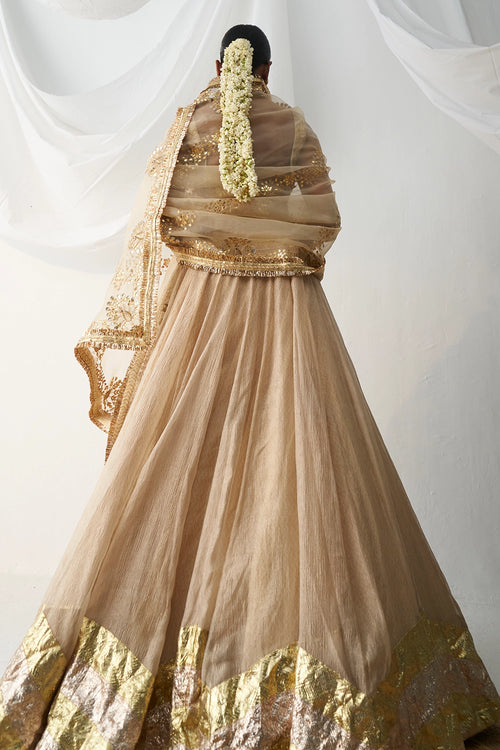 Son Champa Beige & Gold Lehenga Set