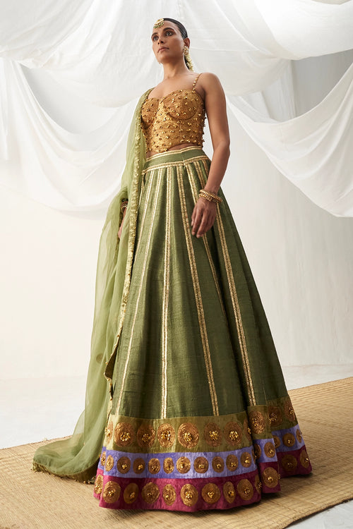 Gul-Mehendi B Olive Lehenga