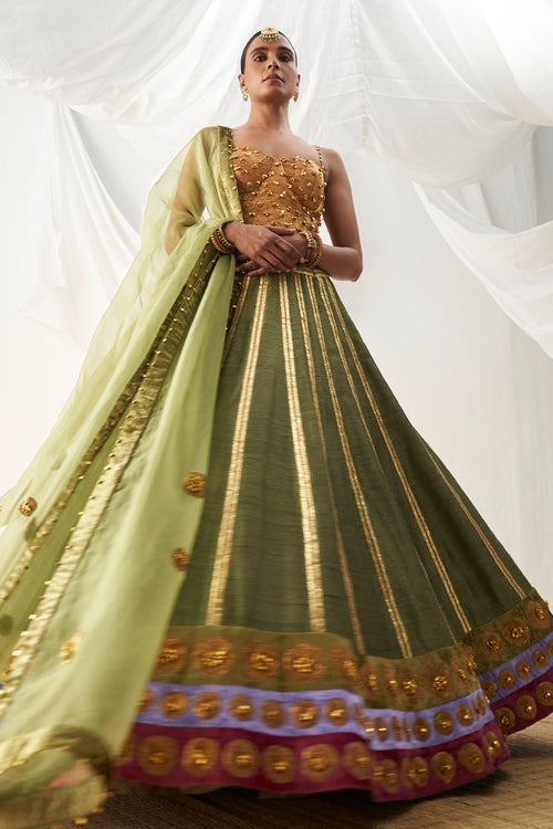 Gul-Mehendi B Olive Lehenga