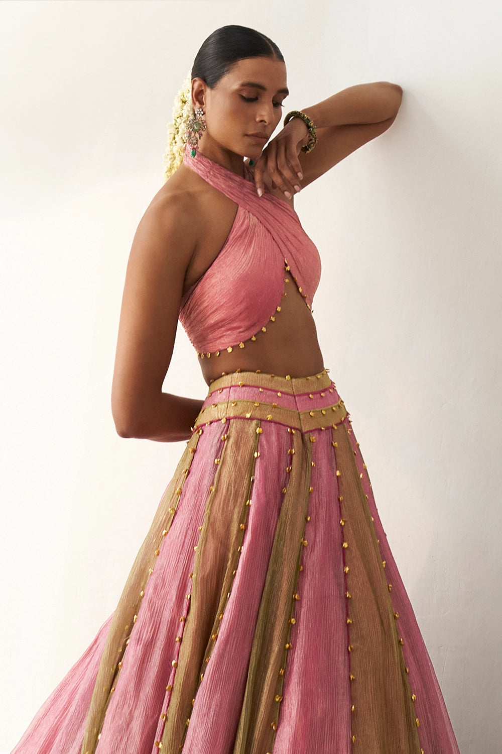 Basanti Gulabi Pink & Olive Lehenga Set