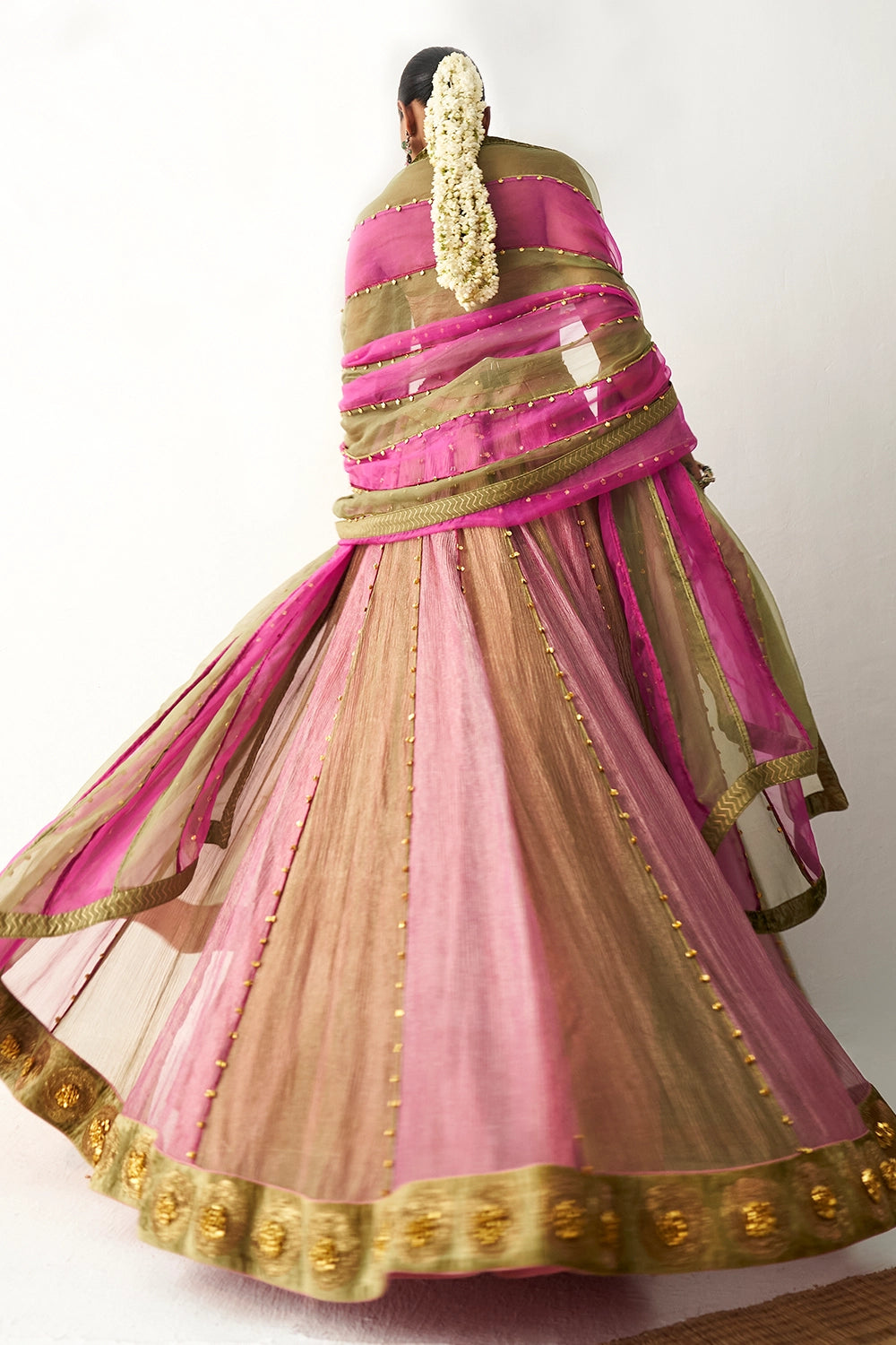 Basanti Gulabi Pink & Olive Lehenga Set