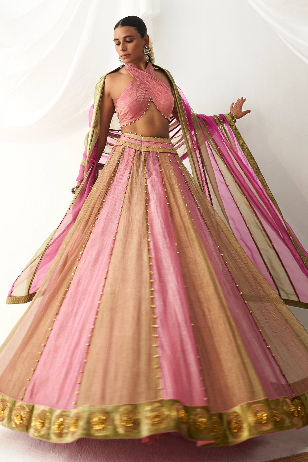 Basanti Gulabi Pink & Olive Lehenga Set