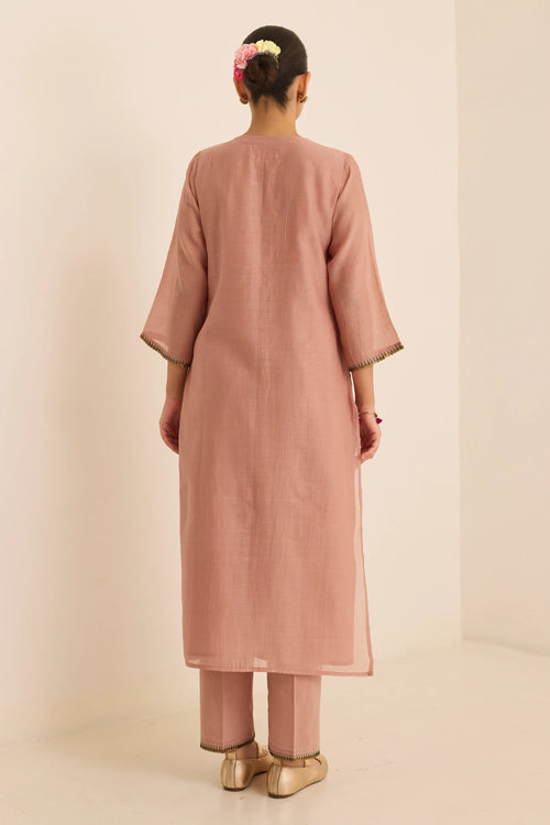 Sunlit Grace Salmon Anarkali Kurta Set