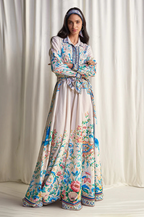 Linen Botanical Print Shirt And Maxi Skirt