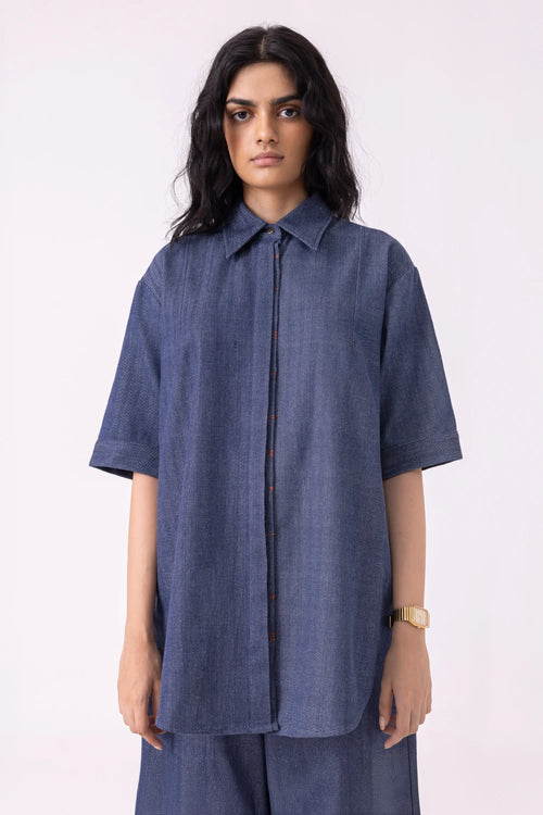 Ava Blue Handwoven Denim Shirt