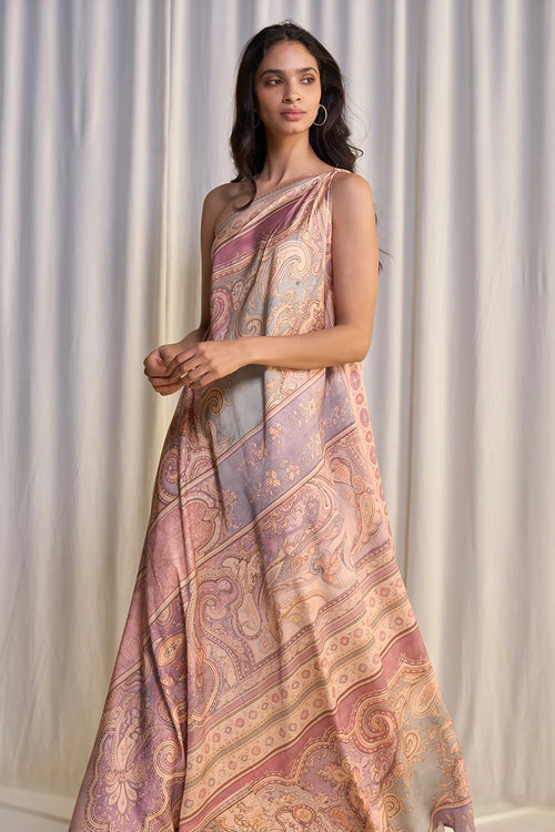 One-Shoulder Scarf Print Maxi
