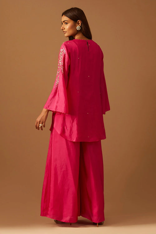 Hot Pink Floral Embroidered Silk Sharara Set